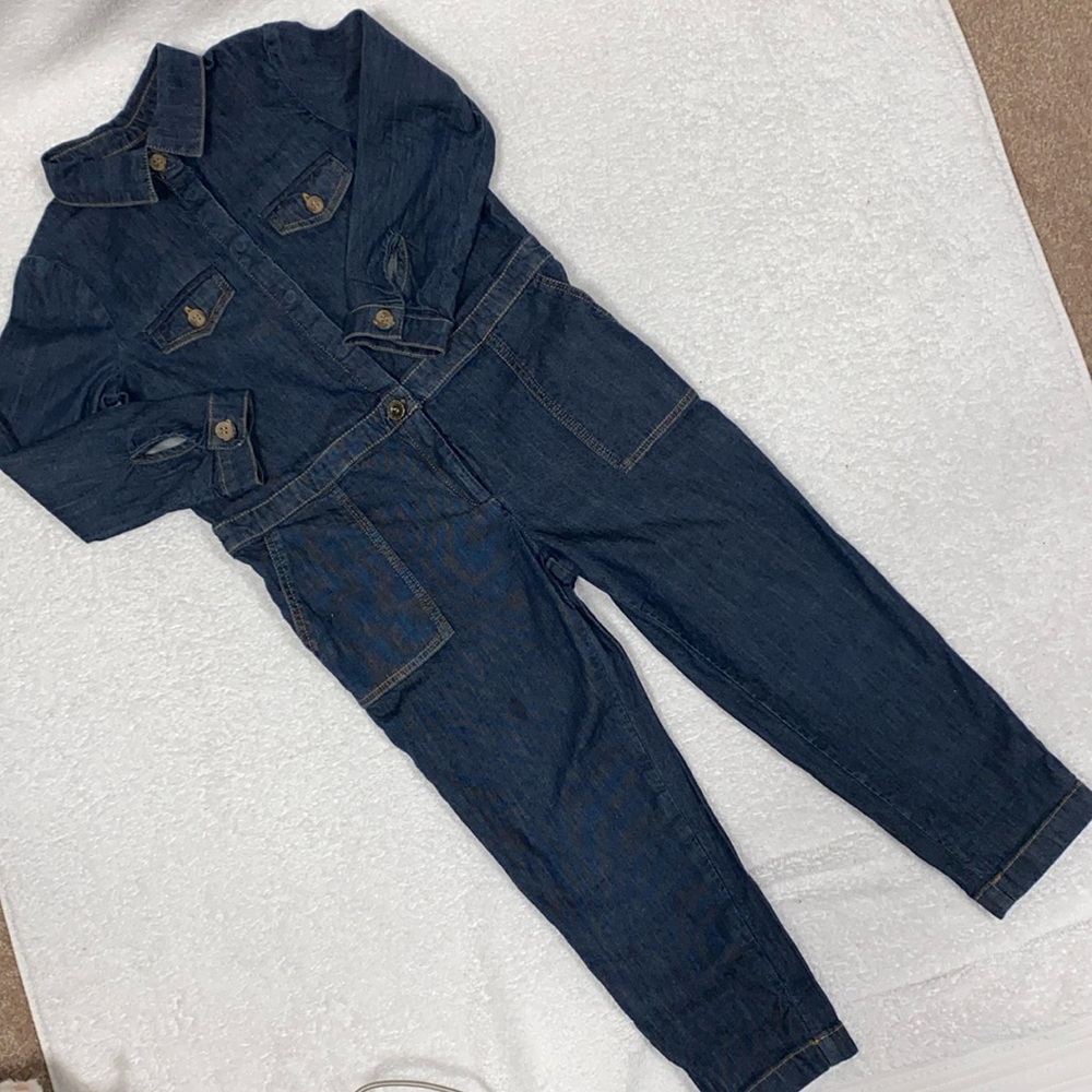 Bonpoint Girls Destiny Jumpsuit Romper Long Sleeve Denim look size 4